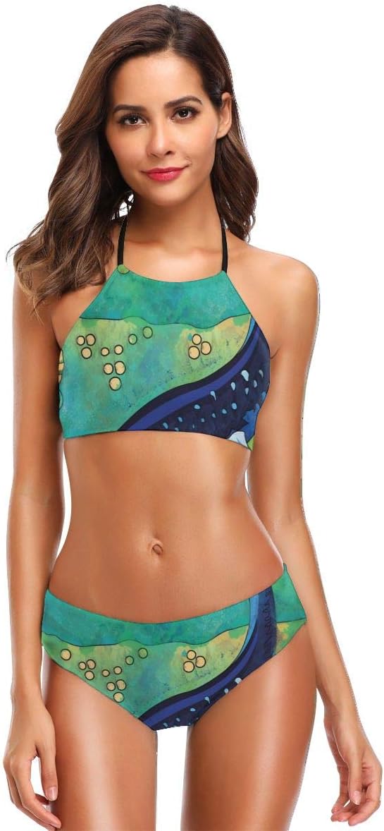 Women's Two Piece Bikini Swimsuits,Ancient Wild Sea Creature Plesiosaurus in Its Underwater Habitat