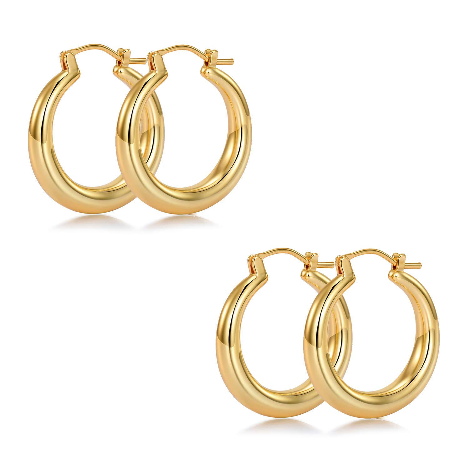sovesi Chunky Gold Hoop Earrings for Women with 925 Sterling Silver Post, 14K Gold Plated Hoops Earrings, Small (1 Inch), Sterling Silver, high polish