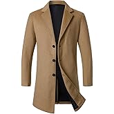 FANARCHER Men’s Wool Blend Pea Coat Casual Long Jacket Single Breasted Overcoat Notched Collar Winter Trench Coat