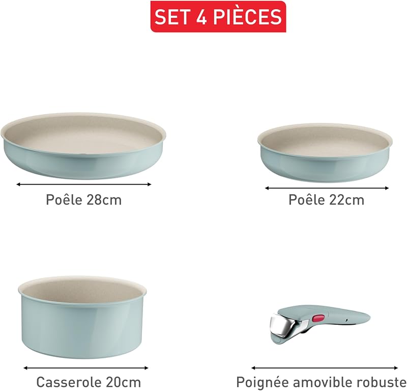 Ingenio Serenity - Batterie de cuisine 4 pièces avec poignée amovible