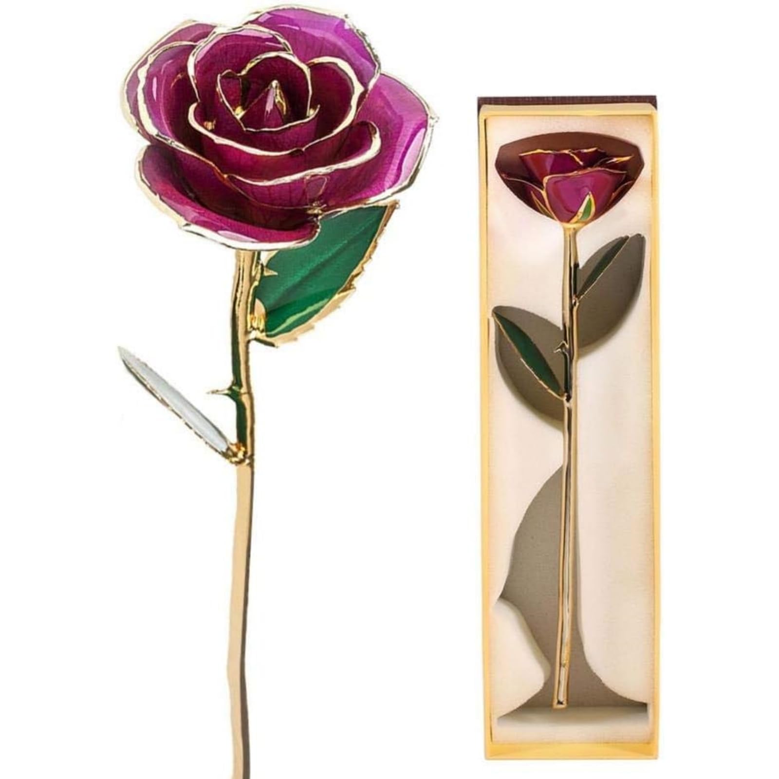 FILFEEL 24K Gold Rose, Dipped Flower Gift for Her Made of Fresh Rose, Last Forever Mother's/Thanksgiving/Christmas/Valentine's/Birthdays Party/Graduations/Weddings (Purple) — image 1