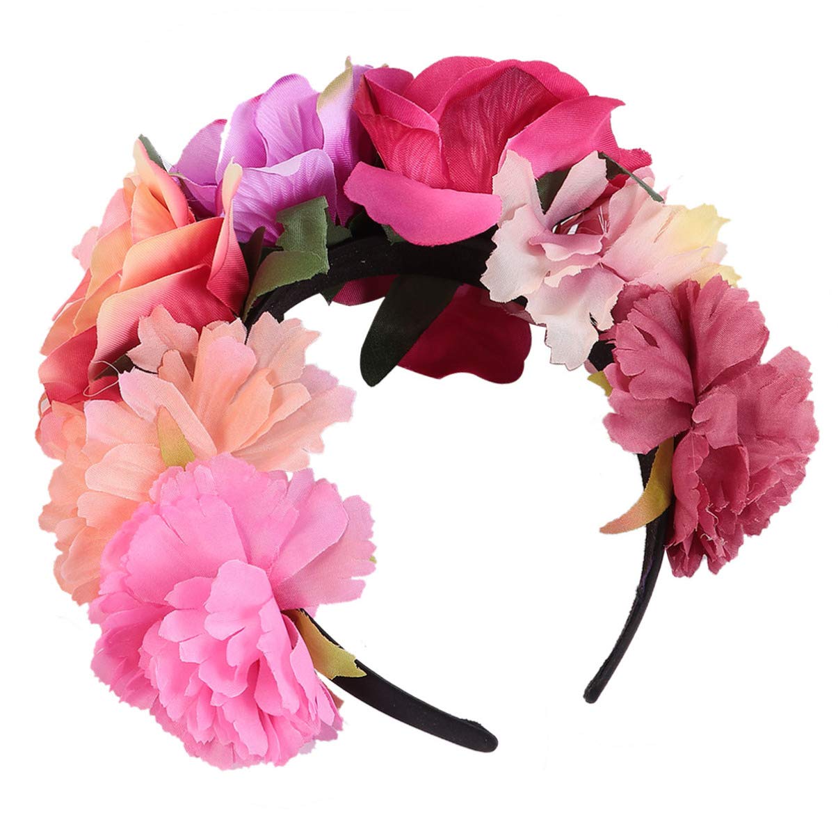Lurrose Flower Hair Accessories Halloween Flower Headband Day of Dead Headpiece Mexican Rose Hairband Costume Prop Headdress for Halloween Cosplay Party, Womens Headbands