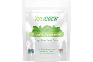 Xylichew 100% Xylitol Chewing Gum - Non GMO, Non Aspartame, Gluten Free, and Sugar Free Gum - Natural Oral Care, Relieves Bad Breath and Dry Mouth - Spearmint, 50 Count