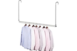 TIEMLET Hanging Closet Rod, Adjustable Width and Height Closet Rods for Hanging Clothes, Premium Stainless-Steel Closet Rod for Ultimate Space Optimization, for Hanging and Drying Clothes, Silver