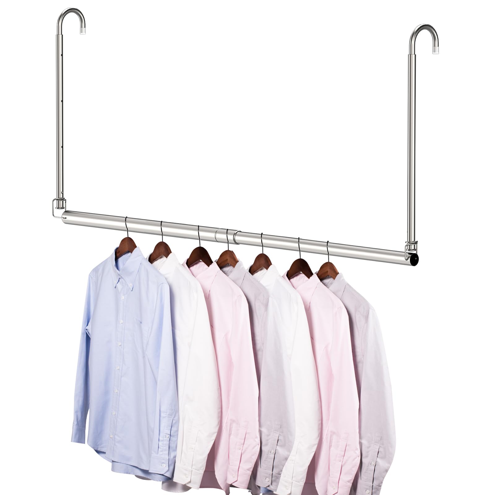 Photo 1 of Hanging Closet Rod, Adjustable Width and Height Closet Rods for Hanging Clothes, Premium Stainless-Steel Closet Rod for Ultimate Space Optimization, for Hanging and Drying Clothes, Silver