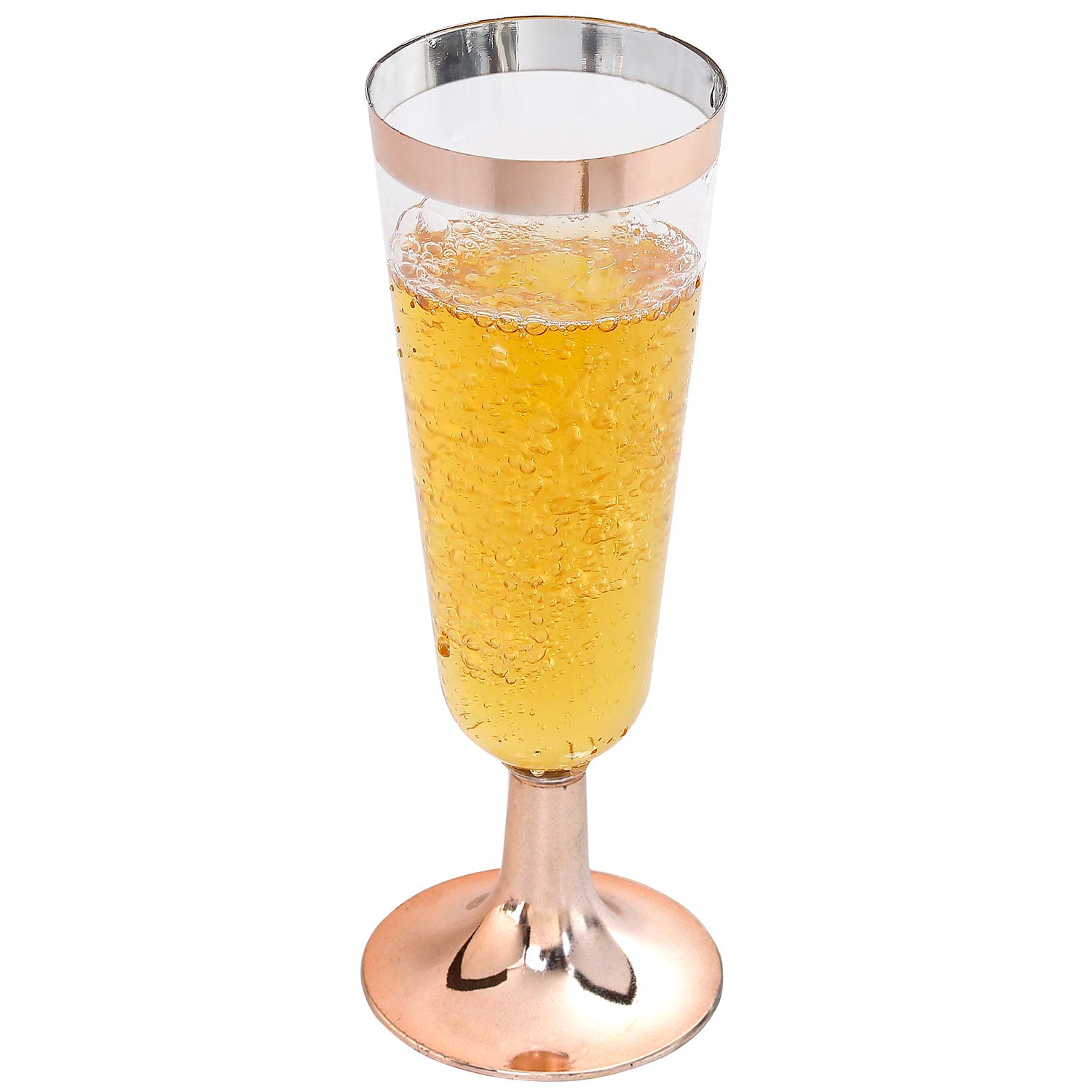 I00000 Champagne Flutes 50 Pack, 6 Oz Disposable Champagne Glasses, Plastic Toasting Glasses for Celebration, Wedding or Parties Rose Gold