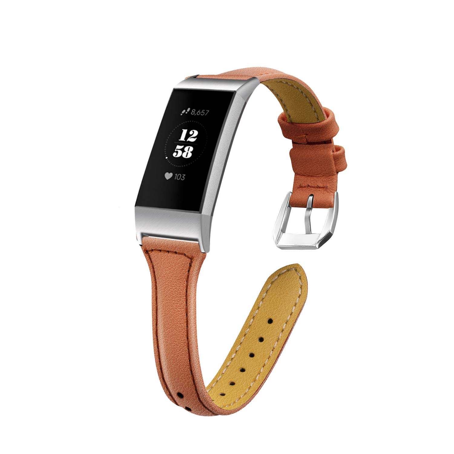 Chofit Replacement Compatible with Fitbit Charge 3 Straps, Genuine Leather Strap Band Slim Fashion Women Bracelet Compatible with Fitbit Charge 3 /Charge 3 SE Fitness Activity Tracker (Brown)