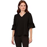 Adrianna Papell Womens V-Neck Elbow Sleeve to W/Ruffle & Feather Trim