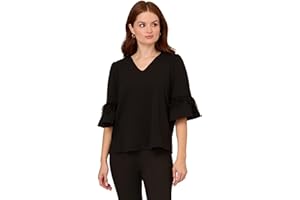 Adrianna Papell Womens V-Neck Elbow Sleeve to W/Ruffle & Feather Trim