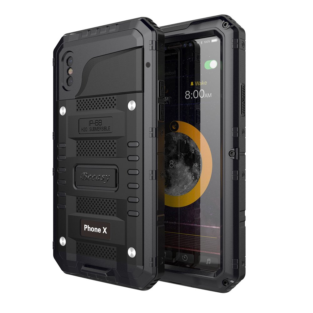Beeasy Case Compatible with iPhone X,Waterproof Shockproof Heavy Duty with Screen Full Body Protective,Impact Strong,Dust Proof Tough Cover Metal Military Defender for Outdoor, Black — image 1