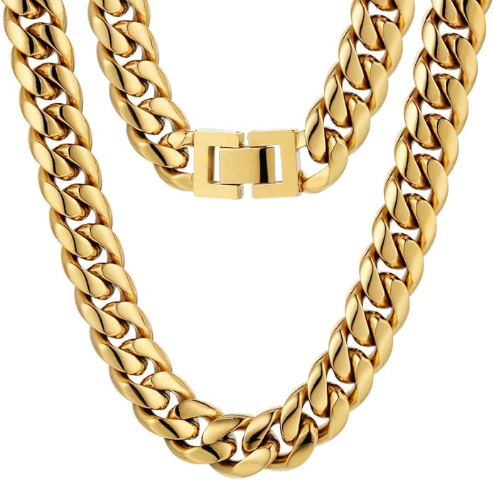 12mm Cuban Link Chain for Men Silver Plated Stainless Steel Rope