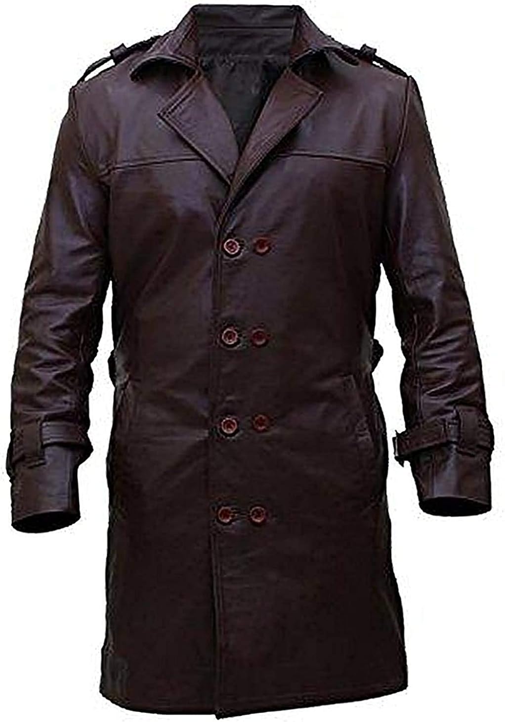 Men's Style Trench Brown Leather Coat at Amazon Men’s Clothing store