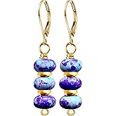 Natural Three Stone Dish Bead Dangle Earrings,14K Yellow Gold Real Quartz Crystal Gemstone Drop Earrings Beading Jewelry for Women