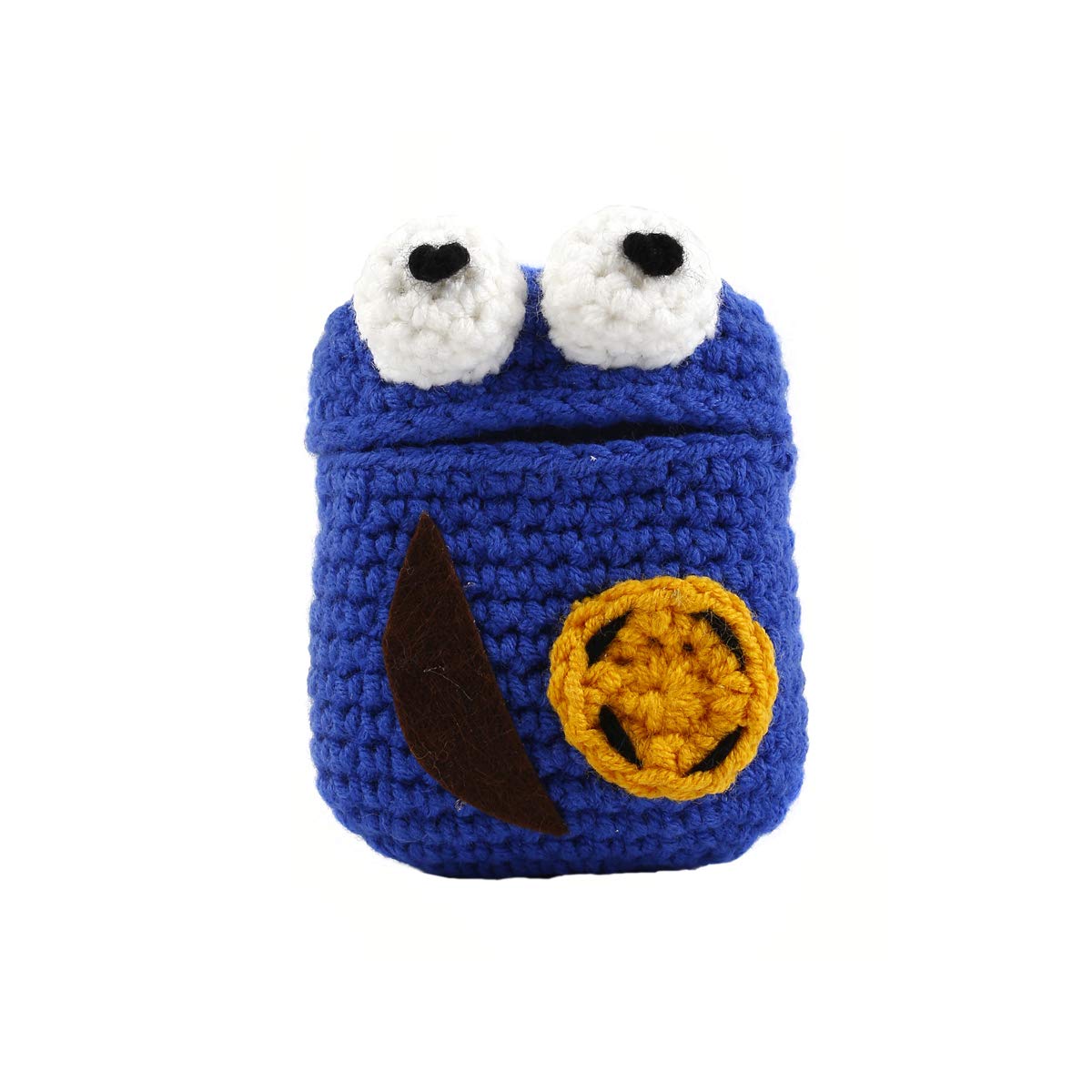 Case for Airpods 1 and 2 with Silicone Inside and Crochet Outside in the Shape of a Cookie Monster, Blue