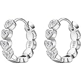 Heart Hoop Earrings with White Cubic Zirconia Sterling Silver Love Heart Huggie Earrings Cartilage Tiny Cute Small Huggie Hoops Hypoallergenic for Sensitive Ear for Women Daughter Birthday Anniversary
