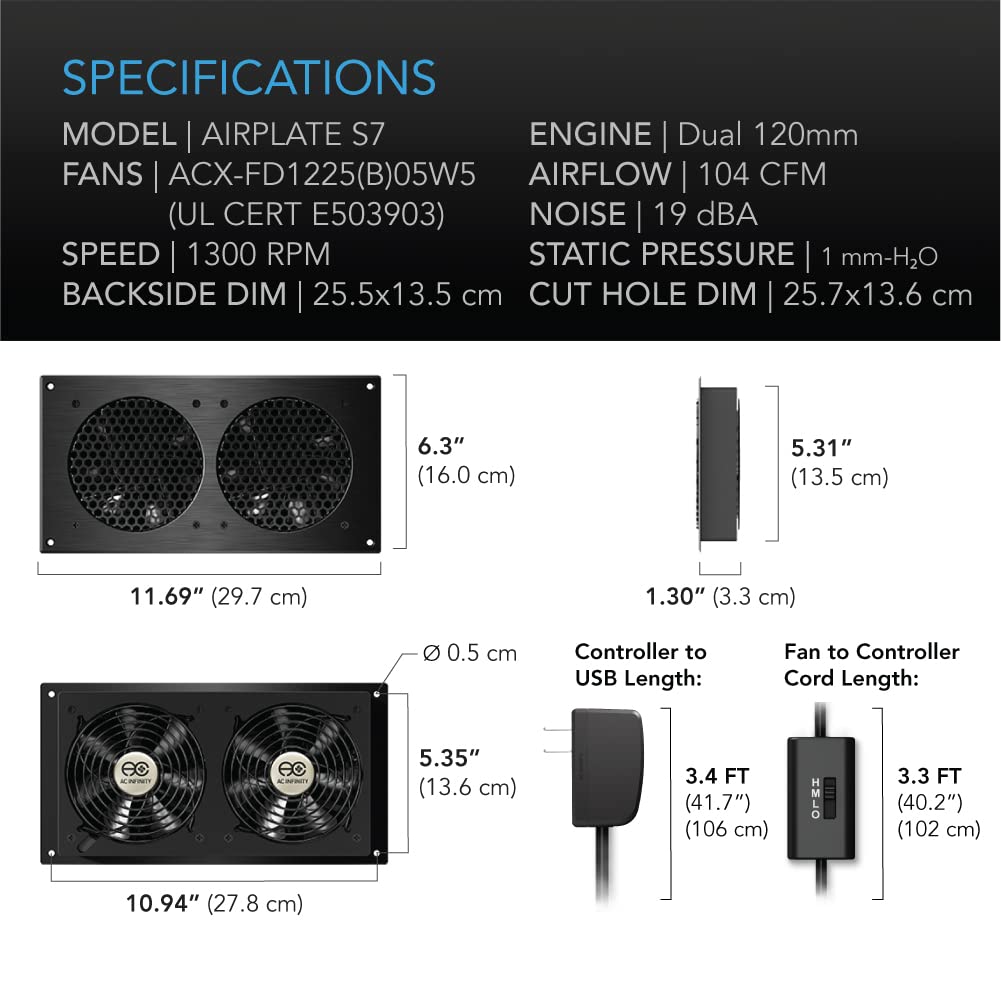 AC Infinity AIRPLATE S7, Quiet Cooling Fan System 12