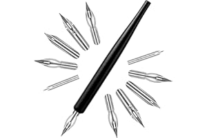 ZEYIYER 11Pcs Ink Pen Nibs Set, Stainless Steel Dip Nib with Wooden Pen Holder, Dip Pens Nibs for Drawing, Writing, Calligraphy, Comic