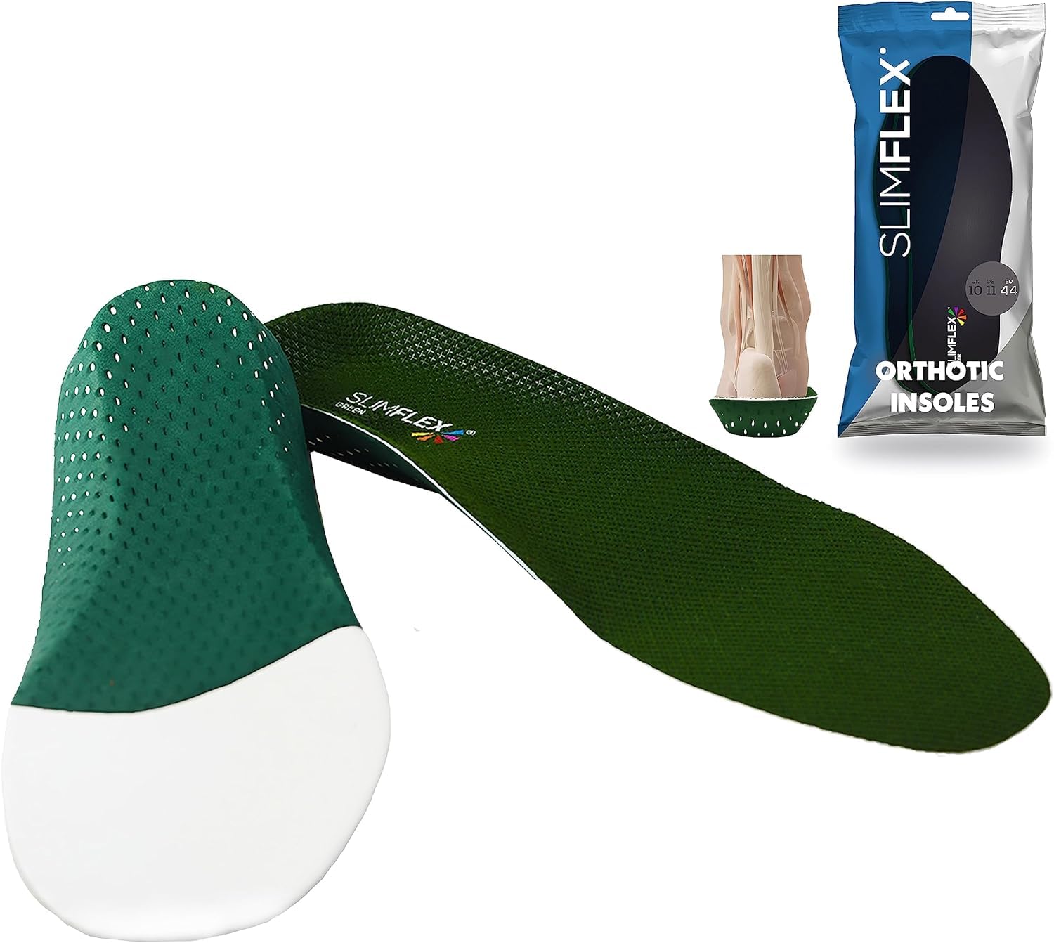 Slimflex Green Arch Support Insoles for Men and Women - Pronation Supination Balancing - Moderate Arch Support (UK Size 8)