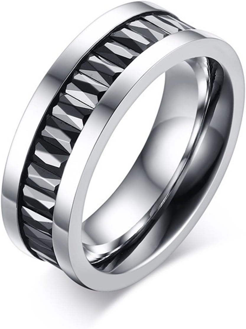 LILILEO Jewelry Simple 7mm Groove Inlaid Black Zircon Ring For Men's Stainless Steel Rings