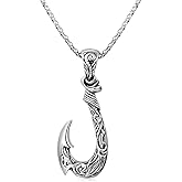 HANRESHE Fish Hook Pendant Necklace Hawaii Fishing Carved Bone Fish Hook Necklace Nautical Jewelry Gifts for Men