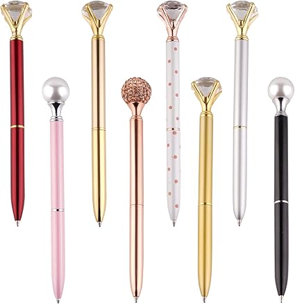 Amazon Yinasi 8本パック ダイヤモンドボールペン 大きなクリスタルブリングメタルボールペン オフィス用品 女性 同僚 ホステス 学校 クラス用 ブラックインク ランダムペンカラー ペン 文房具 オフィス用品