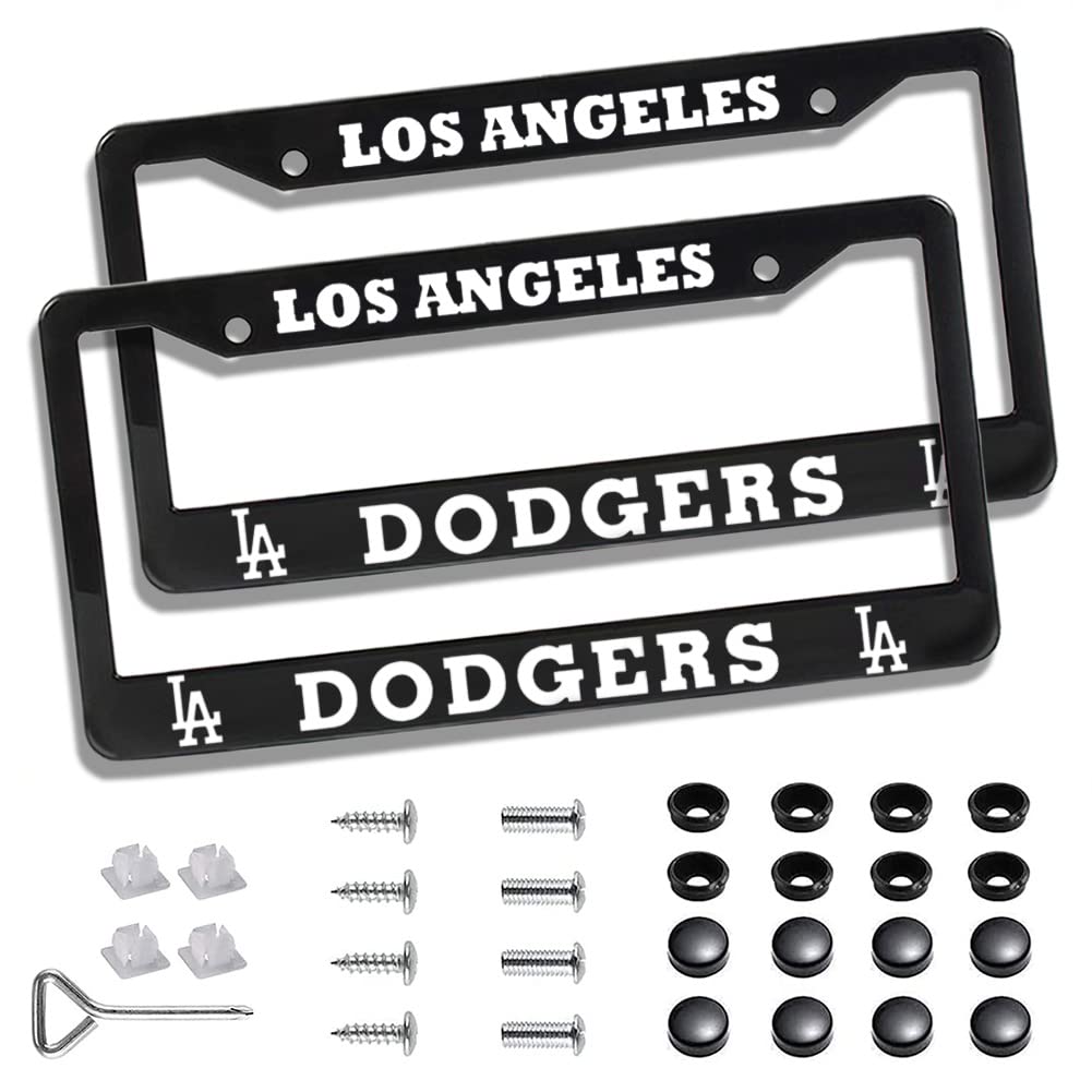 Photo 1 of 2 Piece License Plate Frames for Dodgers, Anti-Dirty and Rustproof Aluminum Alloy License Plate Frames US Standard License Plate Holder with Screw Caps Set (D-Black)