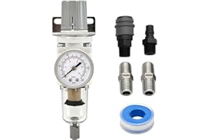 YSIL 1/4” NPT Compressed Air Filter Regulator Combo Piggyback,5 Micron Brass Element Semi-Auto Drain Water Oil Separator with 0-150 PSI Pressure Gauge,Metal Bracket AW2000-02