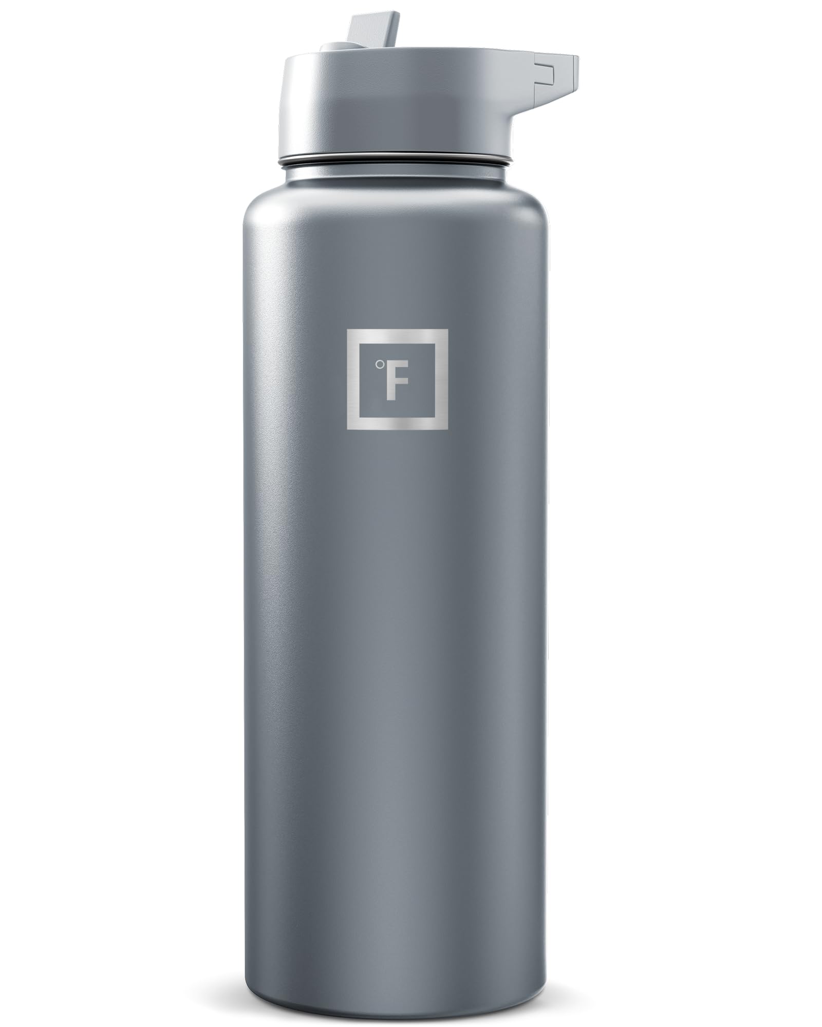 IRON °FLASK Camping & Hiking Hydration Flask with Straw, Wide Mouth Insulated Stainless Steel Sports Water Bottle - Graphite 40 oz - Straw (1 Lid) Image