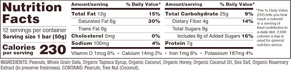 BOB’S RED MILL 12PK PEANUT BUTTER COCONUT & OATS BAR, 12 BARS (PACK OF 1) – NON GMO, GLUTEN FREE, KOSHER
