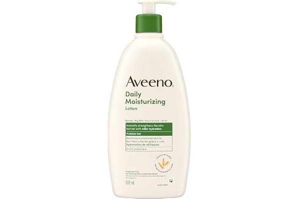Aveeno Daily Moisturizing Body Lotion for Normal to Dry Skin, Moisturizer with Soothing Prebiotic Oat, Non Greasy, Non Comedo