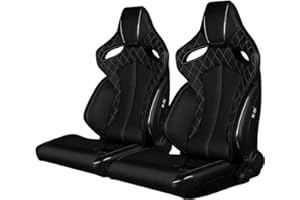 BRAUM RACING BRAUM - Pair of Black Leatherette ORUE Series Diamond Edition Racing Seats With White Stitching and Piping (BRR6-BDWS)