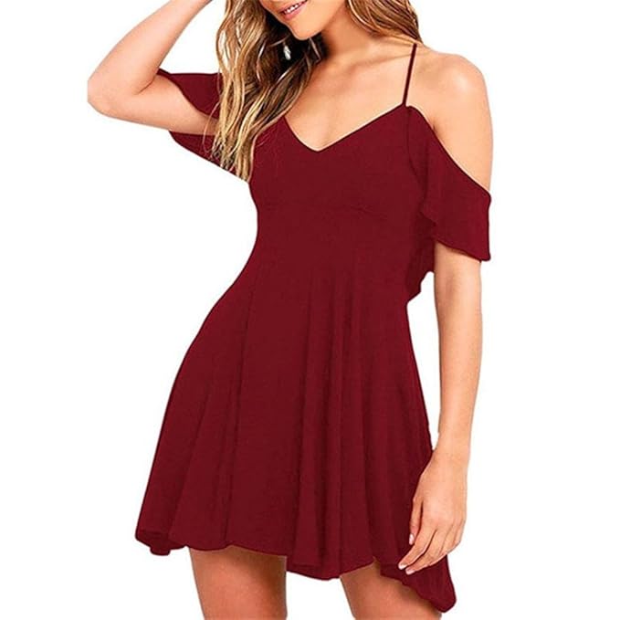 Damen Kleider, GJKK Damen Sommerkleid Casual Kurzarm Solide Cocktail Strand Kurzes Minikleid V-Ausschnitt Partykleid Festlich