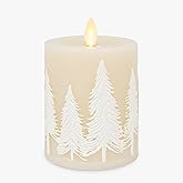 Luminara White Swan Embossed Trees Flameless LED Candle, 3.2" x 4.5", Moving Flame, Safe Timer Feature, Real Wax, Battery Operated Home Décor