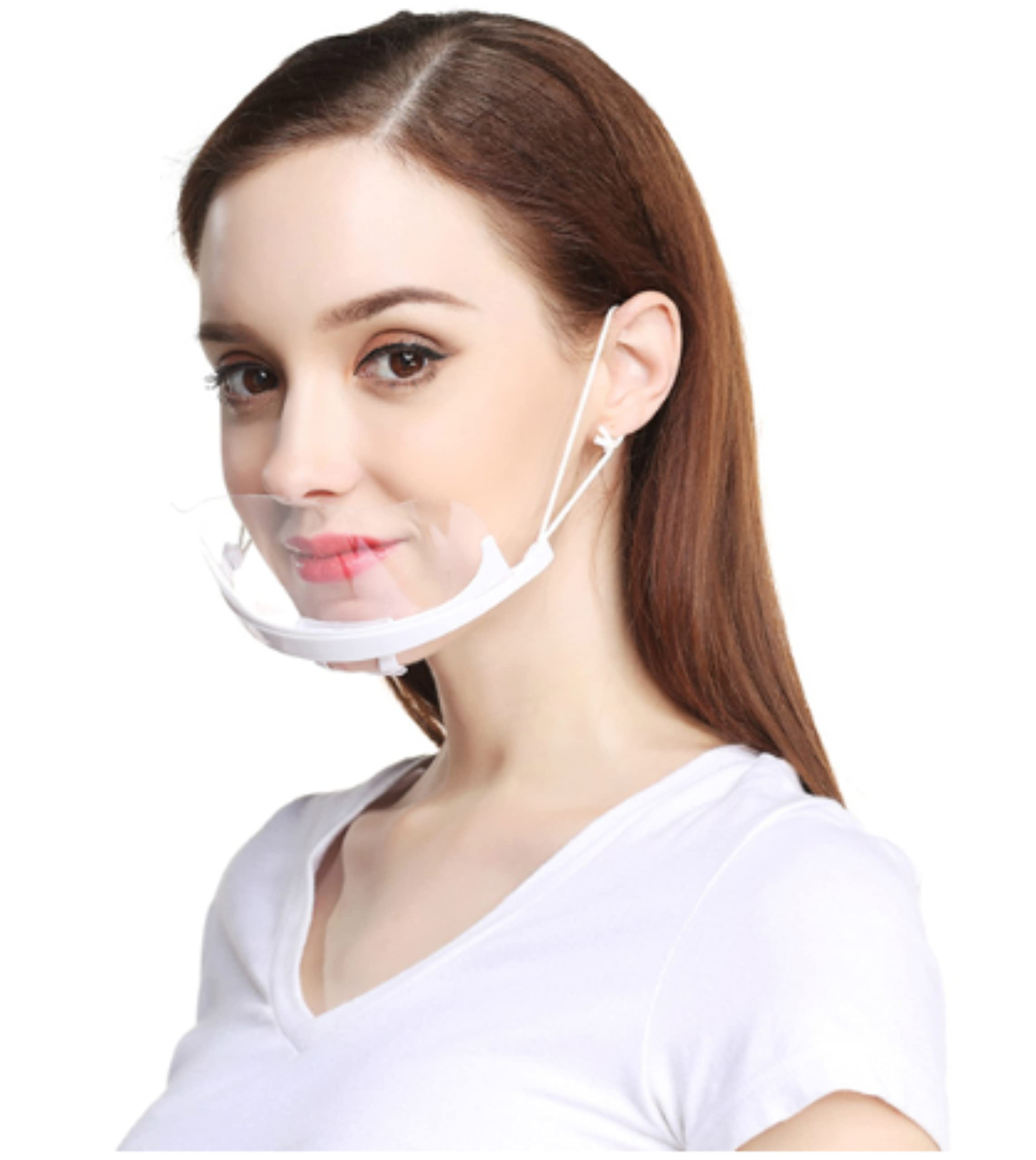 Mouth Shield, Face Shield, Clear Anti-Fog, Adjustable Elastic Strap. PVC Plastic Face Visor, Transparent Waiter Chef Visor with White Chin Support (10 pieces)