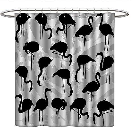 Amazon Anniutwo フラミンゴ装飾コレクション フックレス シャワーカーテン フラミンゴ 鳥 シルエット 羽 イラストレーションデザイン カラーシャワーカーテン ブラックとグレー シャワーカーテン ホーム キッチン オンライン通販