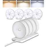 EZVALO 8 Pack Motion Sensor Closet Lights with Charging Station, 1200mAh Rechargeable LED Night Lights, Under Cabinet Lights, Puck Light, Dimmable, 3 Color Temps, Magnetic, Stick-On for Kitchen