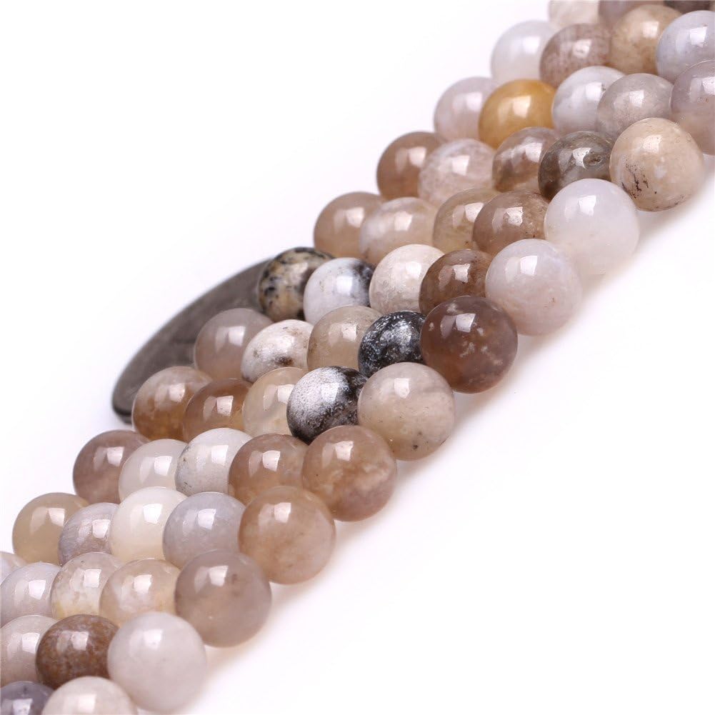 Ocean Fossil Agate Beads for Jewelry Making Natural Gemstone Semi Precious 6mm Round Gray 15" JOE FOREMAN