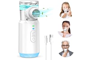 ULIAUO Portable Nebulizer Machine for Adults, USB-C Ultrasonic Mesh Nebulizer, Handheld Nebulizer for Kids, Personal Steam Inhaler with Indicator Light, Automatic Cleaning, for Home, Car, Outdoor,Blue