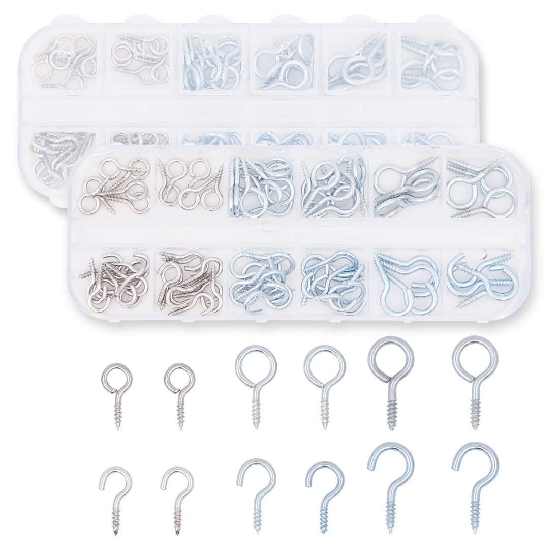 Mixed Size Metal Eye Screws Hooks Nickel Plated Cup Hooks DIY Craft Projects Hanging Ornament Items Silver Blue Zinc Threaded Eye Pins