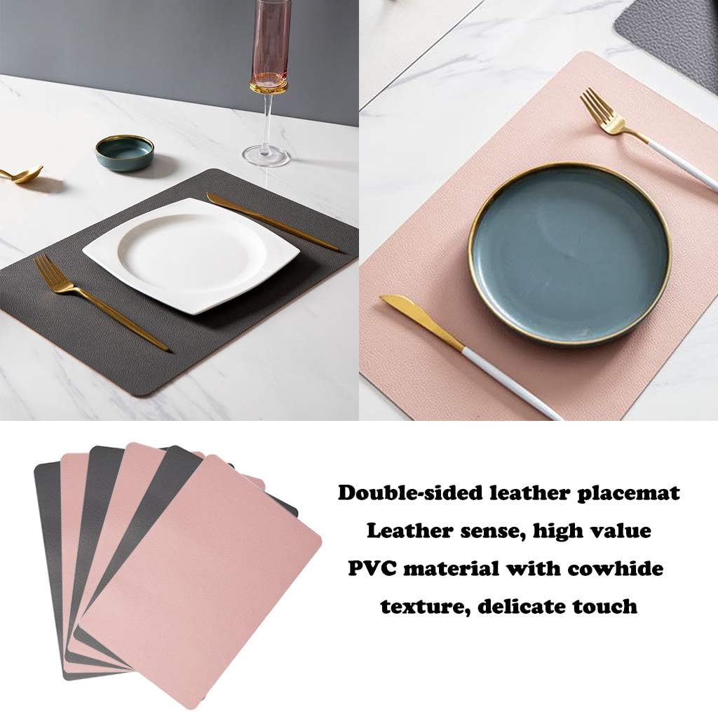 JDkilp Placemats And Coaster Sets 6, Waterproof Non-Slip Place Mats Set Of 6 And Double Thickened Dining Table Mats, Washable Leather Coasters and Placemats for Dining Table (Pink dark gray) - Image 4
