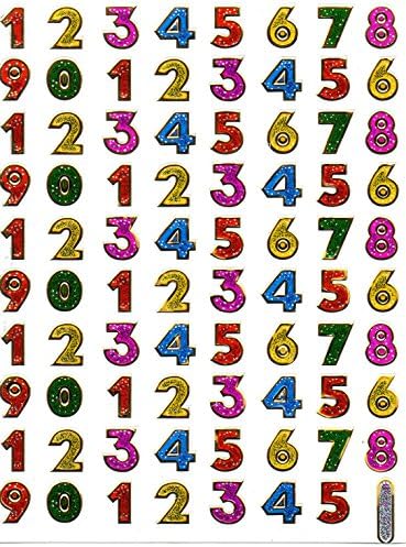 Coloured Numbers Numbers Sticker Face Height 12 mm 1 sheet 135 mm x 100 mm Sticker Craft Party Metallic Look