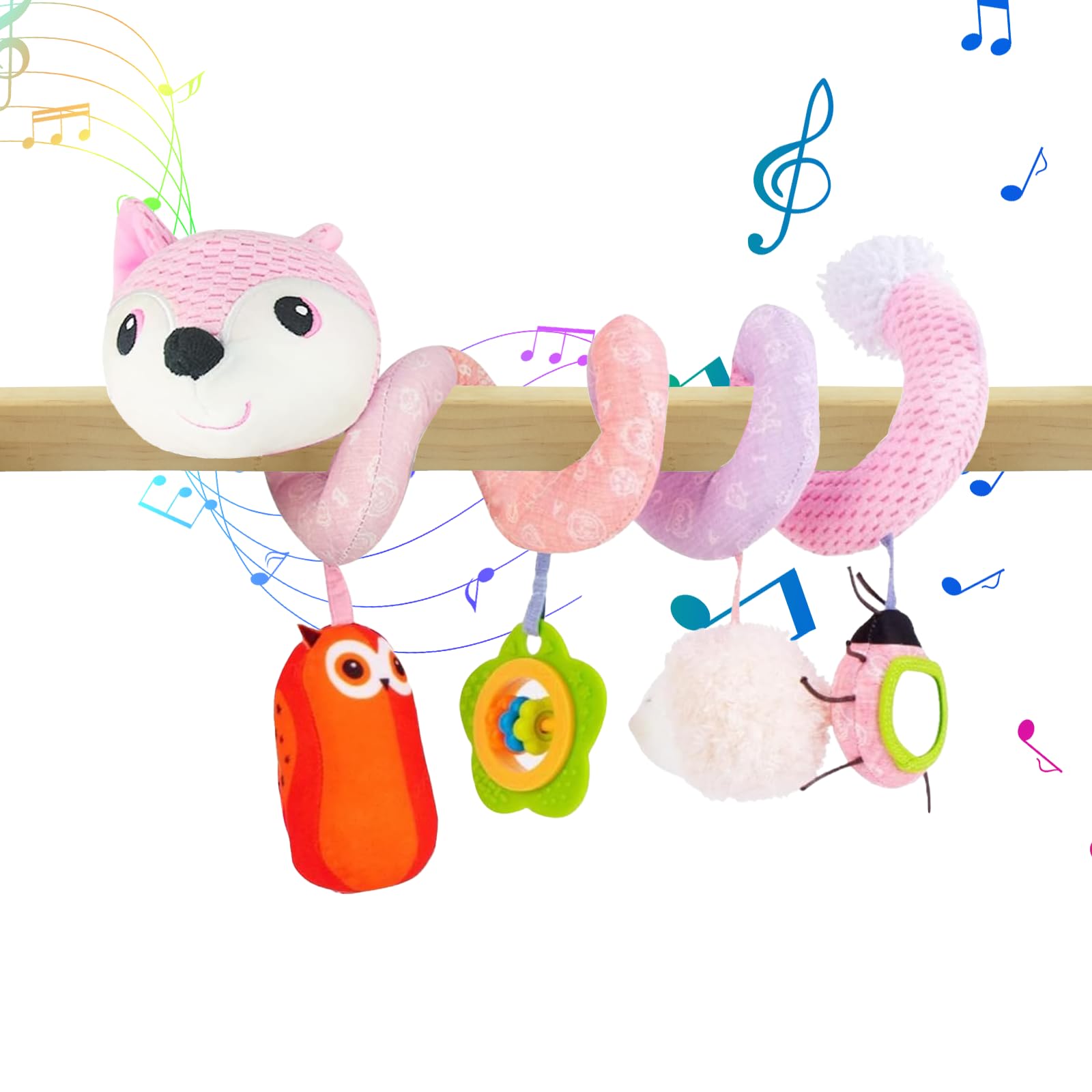 Coriver Pram Toys for Babies 0-6 Months, Hanging Spiral Pram Toys for Babies, Baby Car Seat Toy Pushchair & Pram Toys with Music Box, Baby Newborn Toys Gifts for 0 3 6 9 12 Months-Pink