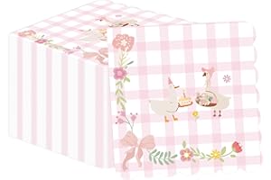 50PCS One Silly Goose Paper Napkins - Pink Gingham Lunchoen Napkins for Birthday Party Supplies