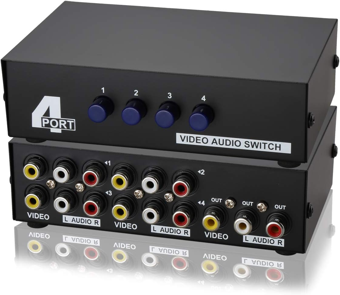 Metal Case Mechanical 4way AV Switch CVBS RCA Splitter 4
