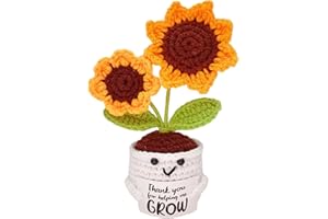 Gorbgle Positive Sunflower Crochet Plant with Card, Handmade Emotional Support Plush, Thank You Gifts for Teacher, Coworker, 