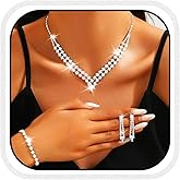 GORAIS Rhinestone Necklace Jewelry Set Silver Prom Wedding Jewelry for Women and Brides