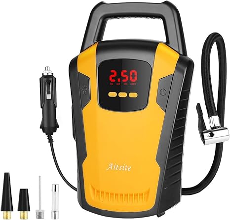 Amazon Aitsite エアコンプレッサー 車用空気入れ タイヤ 空気入れ 小型 電動ポンプ 12v 1w 150psi シガーソケット接続式 オートストップ Led照明 静音 長いケーブル 自動車 バイク オートバイ バスケットボール用 エアコンプレッサー