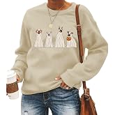 MYCHTE Halloween Ghost Dog Sweatshirt Women Dog Lover Tshirt Gift Casual Long Sleeve Pullover Tops Fall Holiday Shirt
