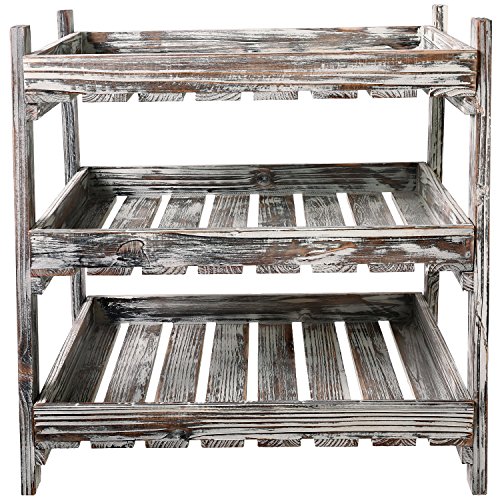 MyGift Multipurpose 3-Tier Country Rustic Wood Crate Design Tabletop Organizer Display Rack - Thumbnail 4