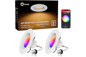iLintek Smart 5/6 Inch LED Recessed Lights, WiFi Retrofit RGB Color Changing Can Lights, 13W 1100LM Metal Baffle Trim Downlight Downlight, Work with Alexa/Google Assistant/Siri 2 Pcs